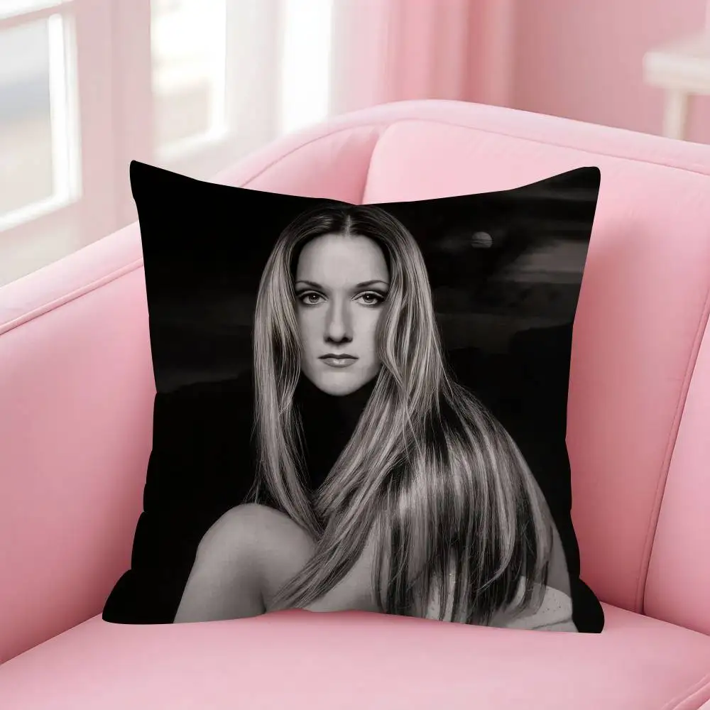 Celine Dion Schwarz-weißer, doppelseitig bedruckter Kissenbezug, kurzer Plüsch, geeignet für Wohnzimmer, Schlafzimmer, Dekokissenbezug – Detail 16
