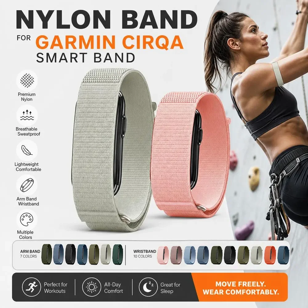 Lightweight Adjustable Elastic Bracelet for Garmin CIRQA Soft Nylon Strap Smart Band Wristband Replacement Gear for Garmin CIRQA