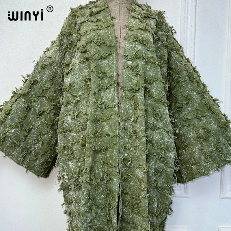 WINYI cotton Waste soil wind tie-dyed cardigan for women OverCoat elegant kimono long down coat kimono maxi dress open abaya