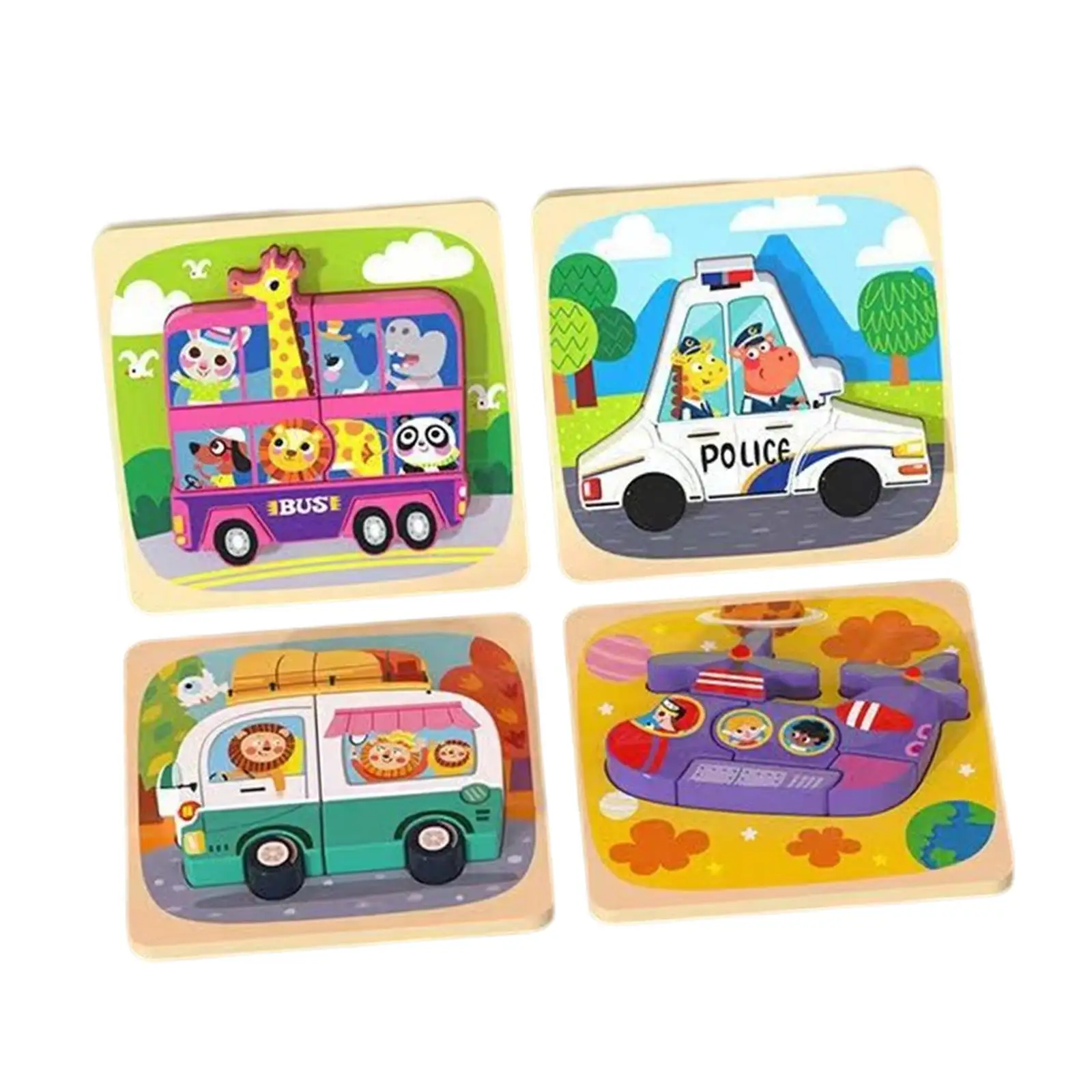 4 Pieces Montessori 3D Wooden Puzzle Toy Puzzles for Preschool Boy