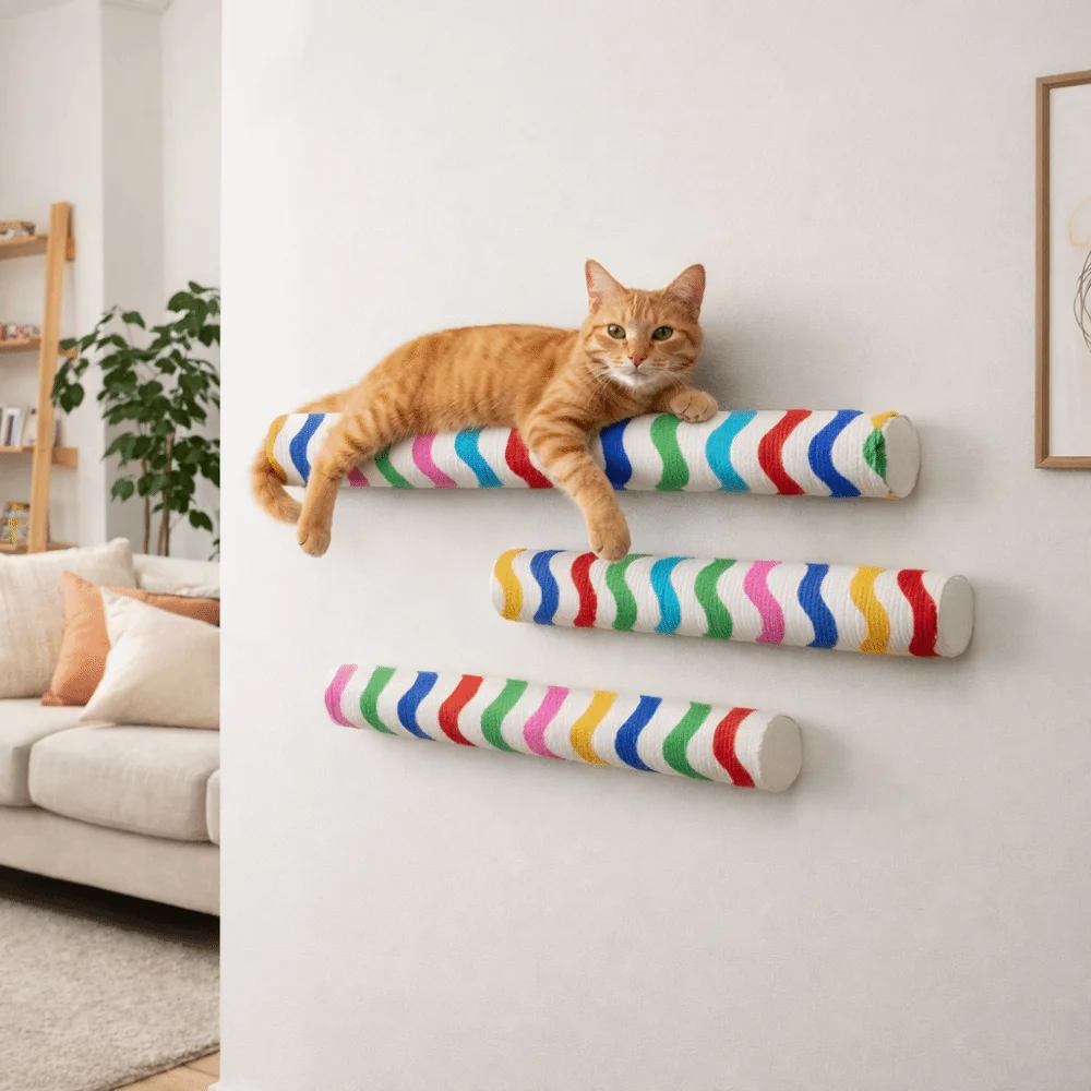 Self Adhesive Cats Scratching Post Wear Resistant Wall Mounted Cat Climbing Frame Space Saving Cylinder Cat Scratching Stick