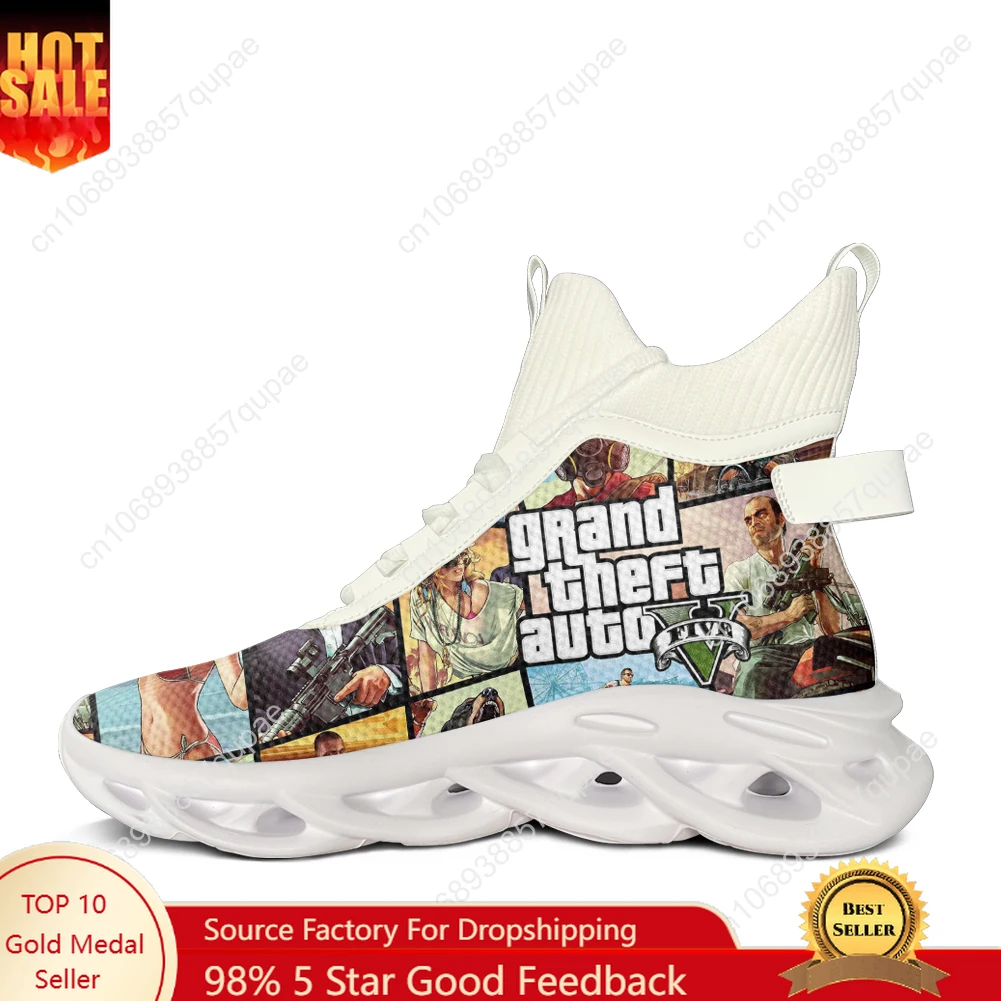 

GTA V 5 High Top Sneakers Anime Manga Mens Womens Teenager Sports Running Shoes Sneaker Lace Up Mesh Footwear Custom Made Shoe