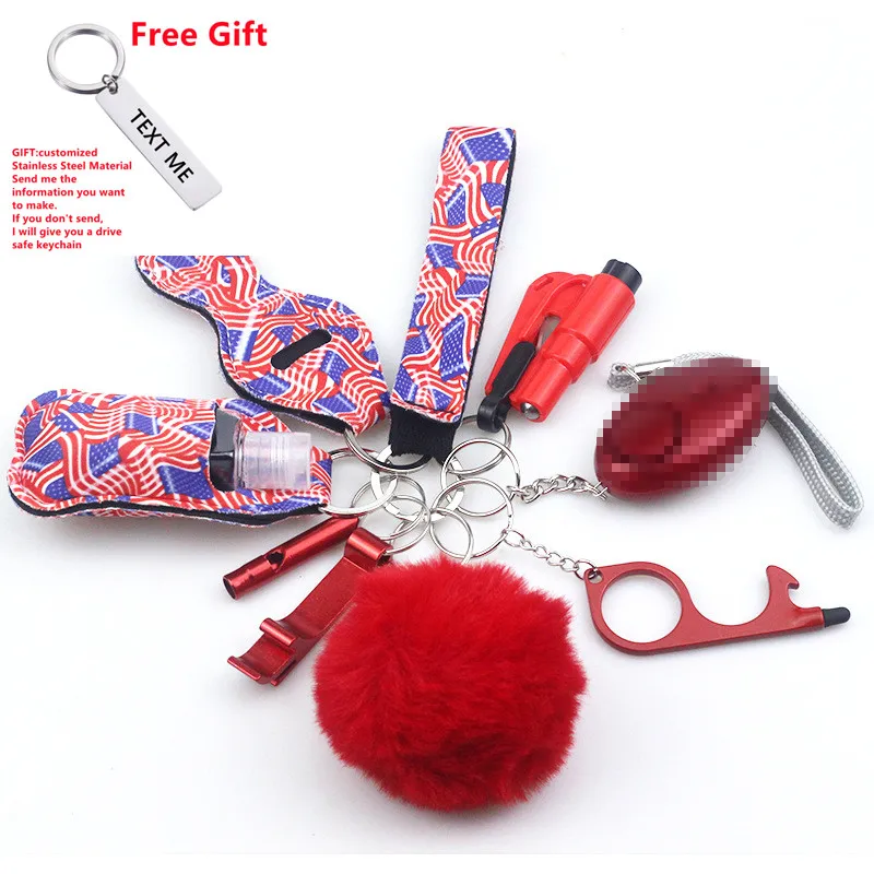 Free Customized Gift 10pcs Women Security Alarm Self-Defence Keychain Set Multi-Function Keyring Girl\'s Safety Insurance Gifts