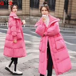 Winter Warm Thicken Mid Length Jackets Women Lapel Neck Zipper Elastic Waist Chamarras Korean Design Solid Down Cotton Abrigos