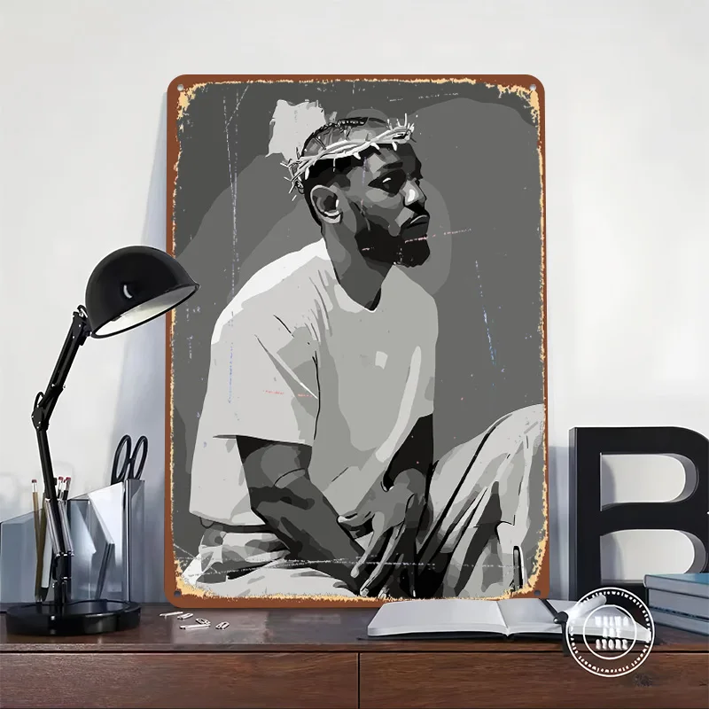 Kendrick Lamar Crown of Thorns Portrait Metal Poster Custom Wall Art Retro Vintage Tinplate Signs for Man Cave Decoration Gaming