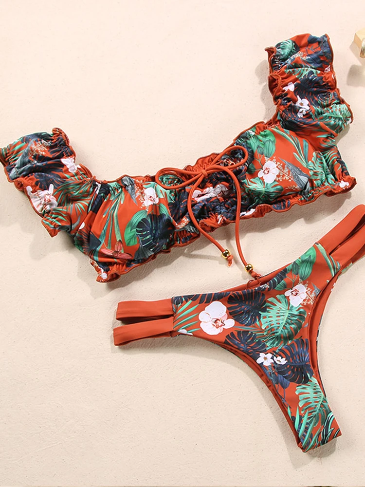 

COOBBU Push Up Bikini Halter Swimwear Thongs Swimsuit Printed Bathing Suit Brazilian Biquini Woman Patchwork Beachwar Summer