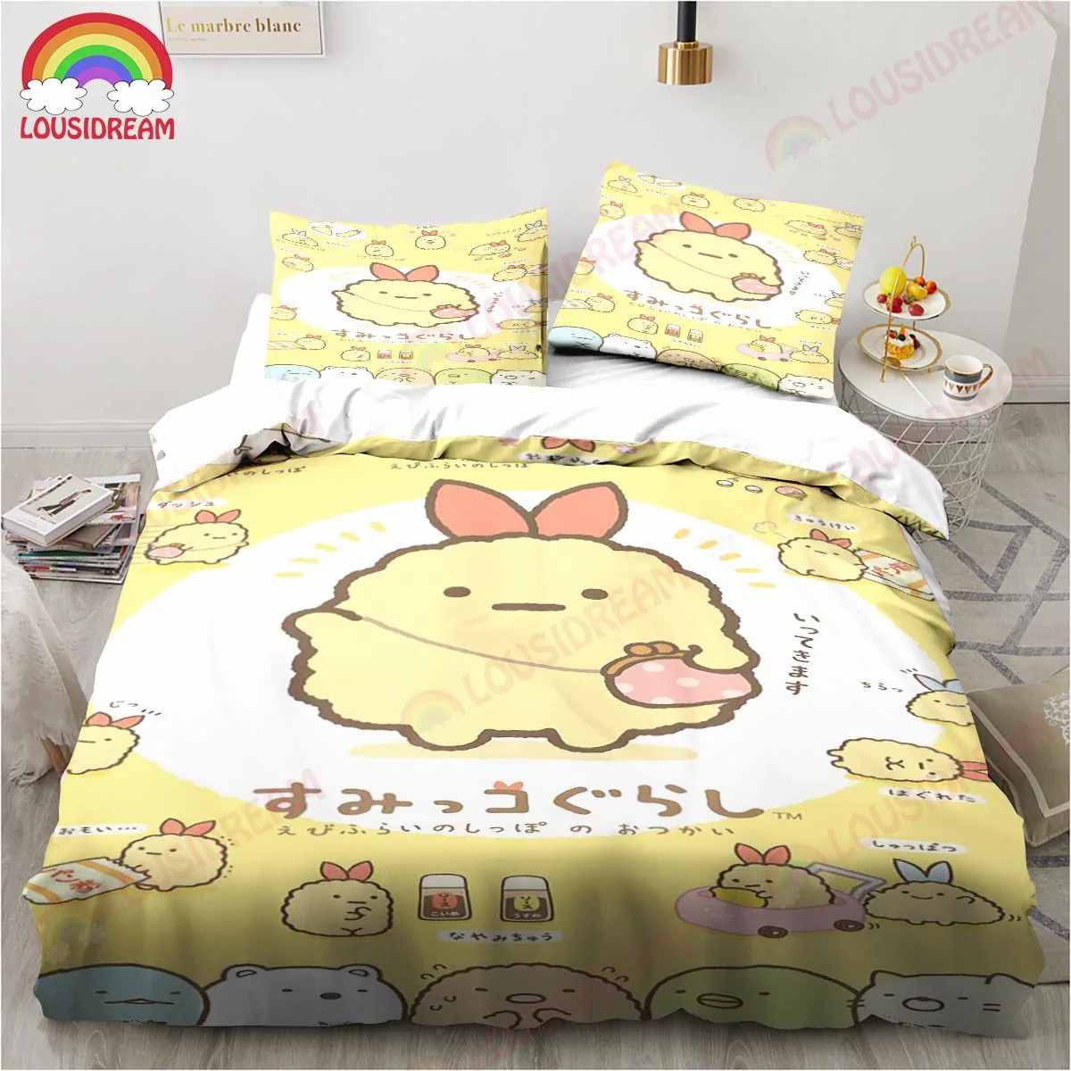 Cartoon Cute Sumikko Gurashi Set Sheet King Twin Double Child Bedding Set Mircofiber or Polyester Duvet Cover Set