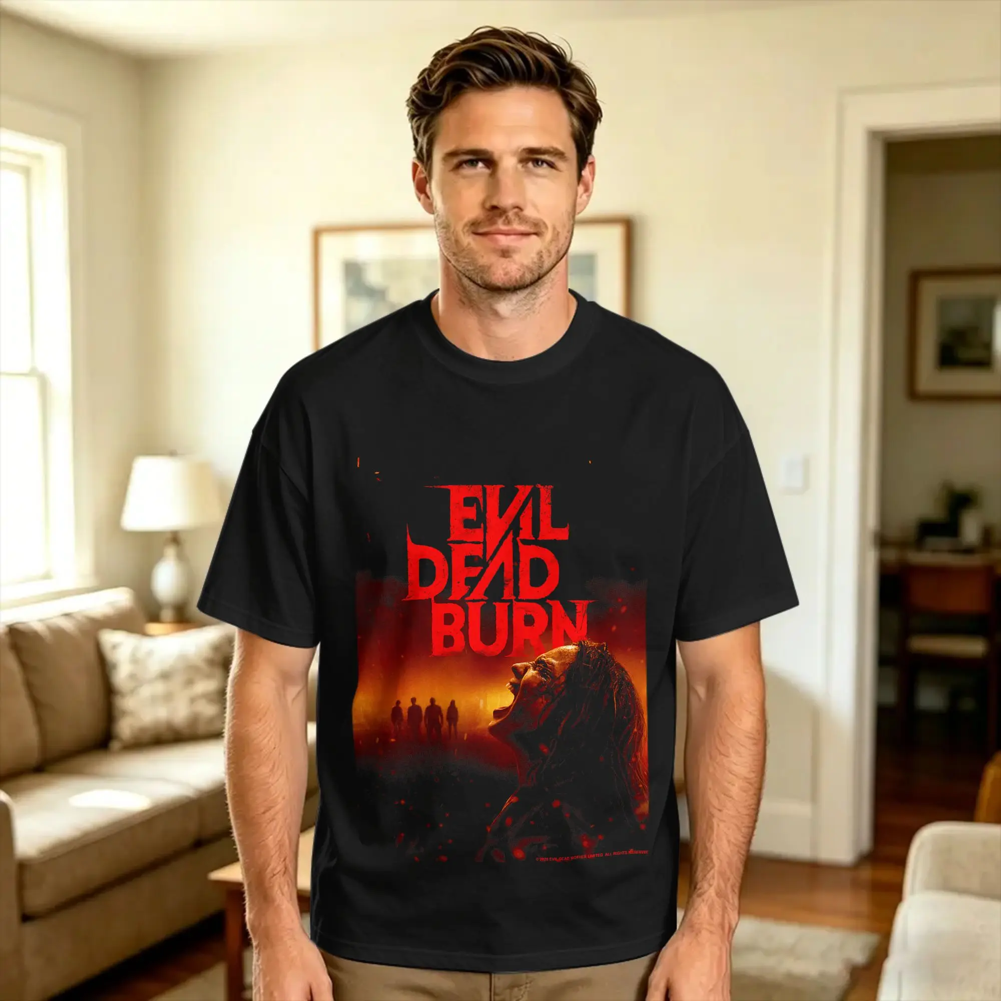 Men's T Shirt Evil Dead Burn Horror Movie Poster Art Halloween T-Shirts Popular Summer Tees Y2K Casual 100 Cotton Tops Plus Size