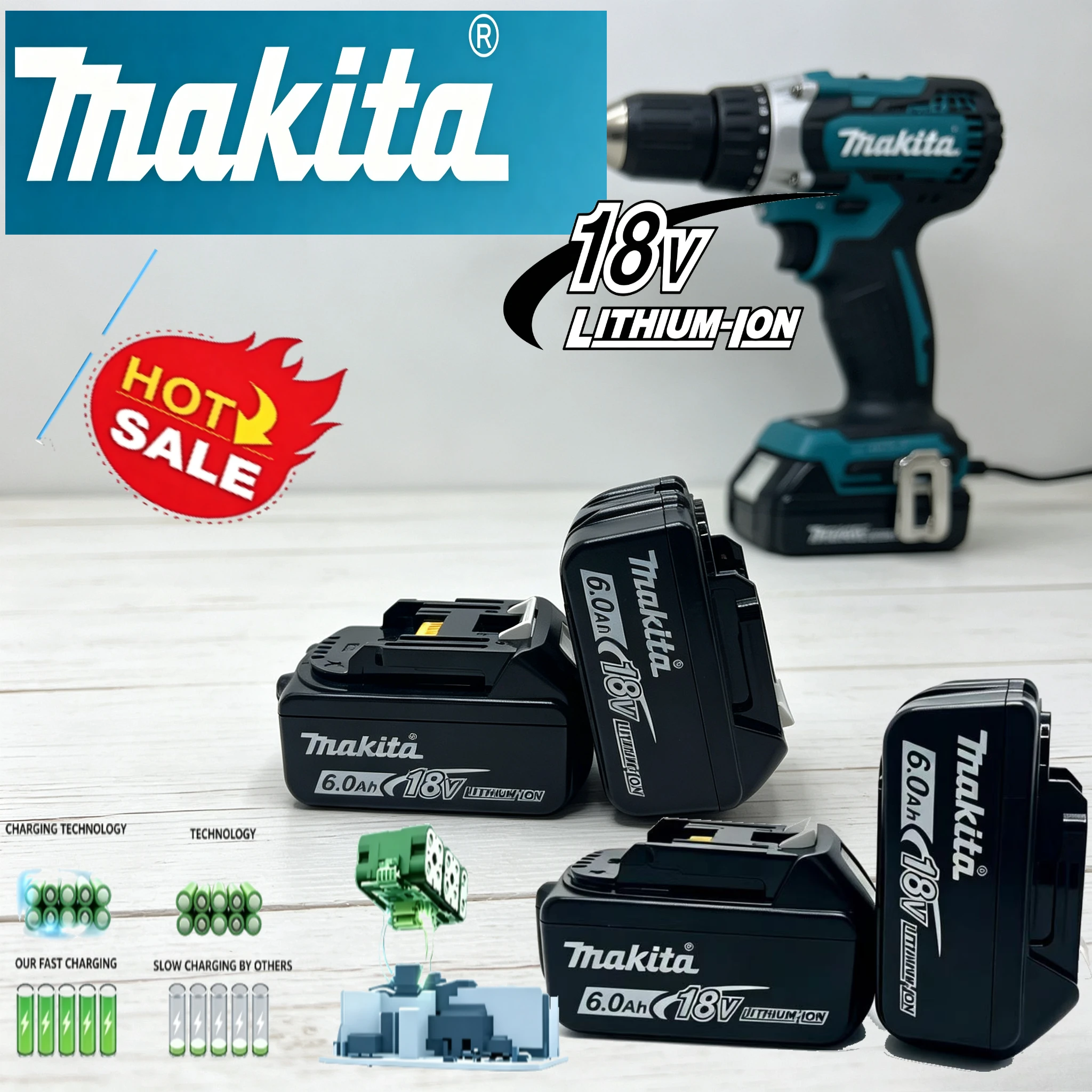 

High Quality Makita 18V 6.0Ah BL1860 BL1840 Battery Fit Makita Cordless Saw Nail Gun Vacuum Inflator Garden Power Equipment