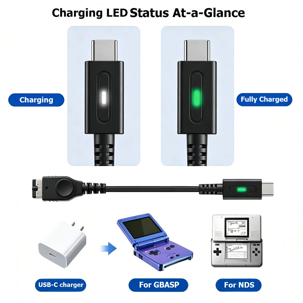 LinkRetro 1.2M TYPE-C to GBA SP PD Charging Cable With LED Status Indicator for Game Boy Advance SP Console