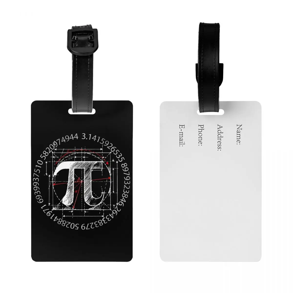 Custom Pi Symbol Line Drawing Luggage Tag With Name Card Math Science Privacy Cover ID Label for Travel Bag Suitcase