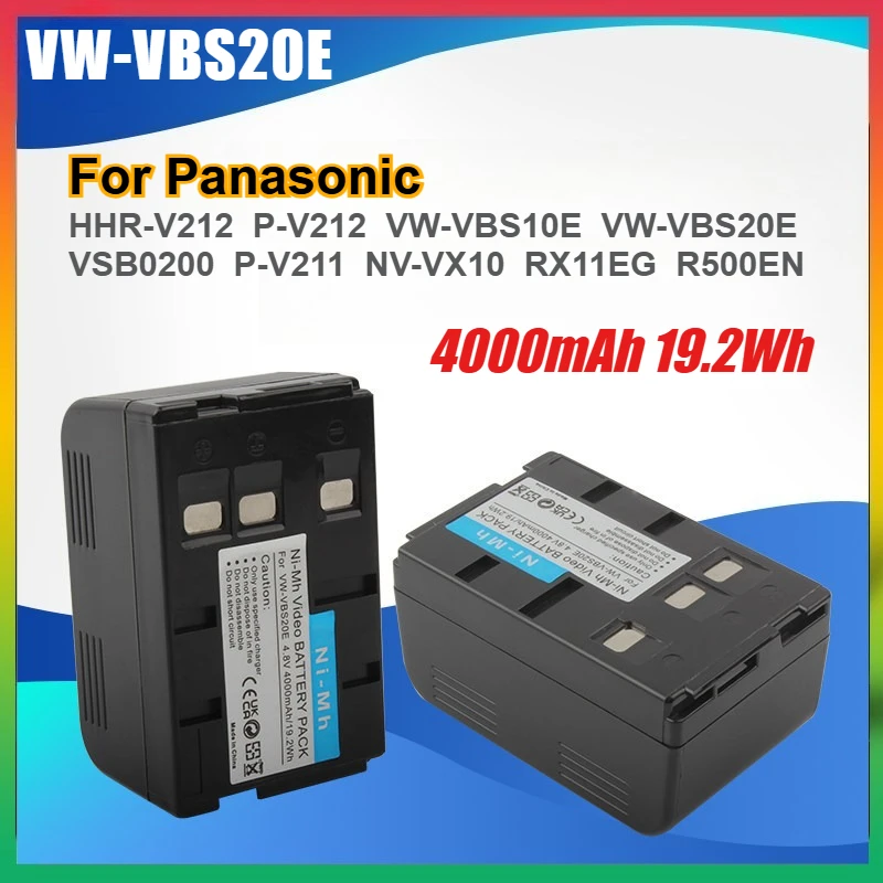 

Ni-MH аккумуляторная батарея 4000 мАч, 19,2 Втч для Panasonic HHR-V212 P-V212 VW-VBS10E VW-VBS20E VSB0200 P-V211 NV-VX10 RX11EG R500EN