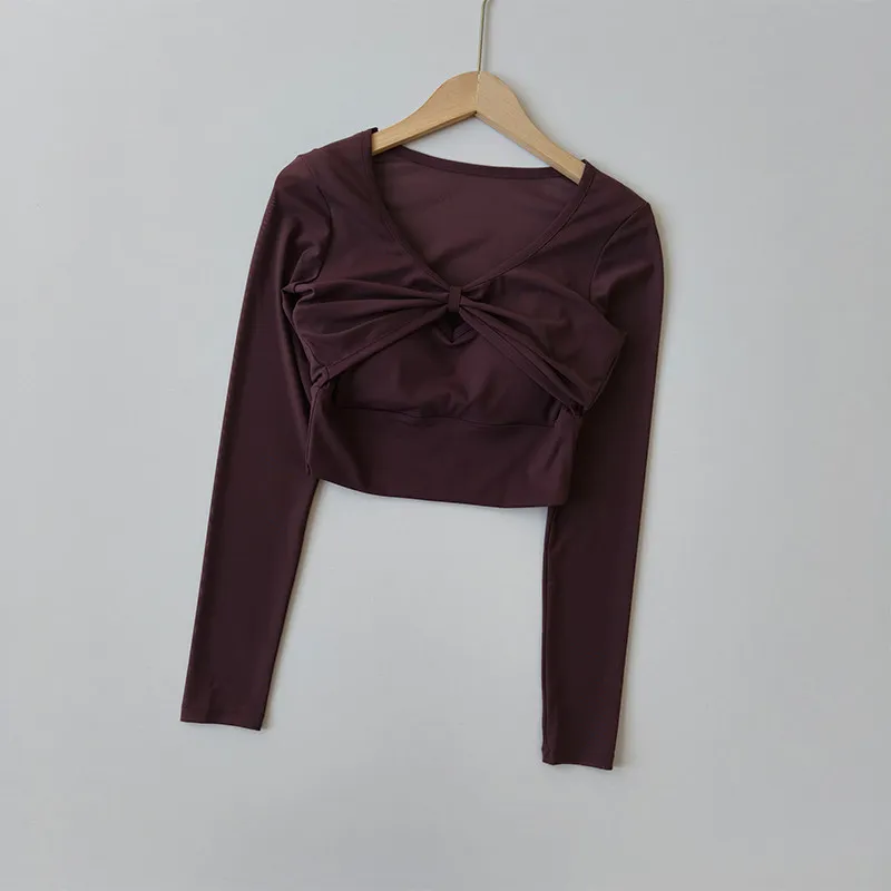 Sportbekleidung für Damen Herbst Winter Neuer Stil mit Brustpolster Rückenfreies Langarm-Fitness-Oberteil Gym Running Yoga Kurzes T-Shirt Top – Detail 5