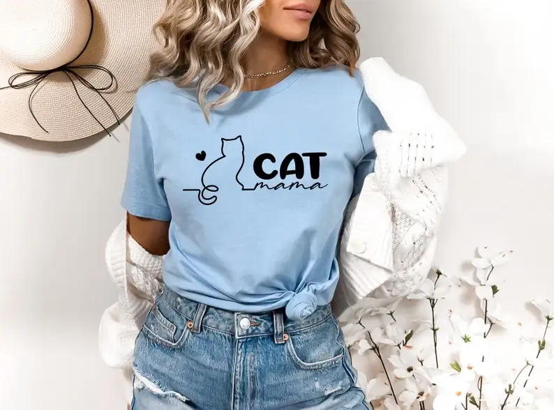 Cat Mama Shirt Mom Lover Mother's Day Gift For Lover Gift Cat Shirt Short Sleeve Top Tees 100% Bawełna Streetwear Drop shipping