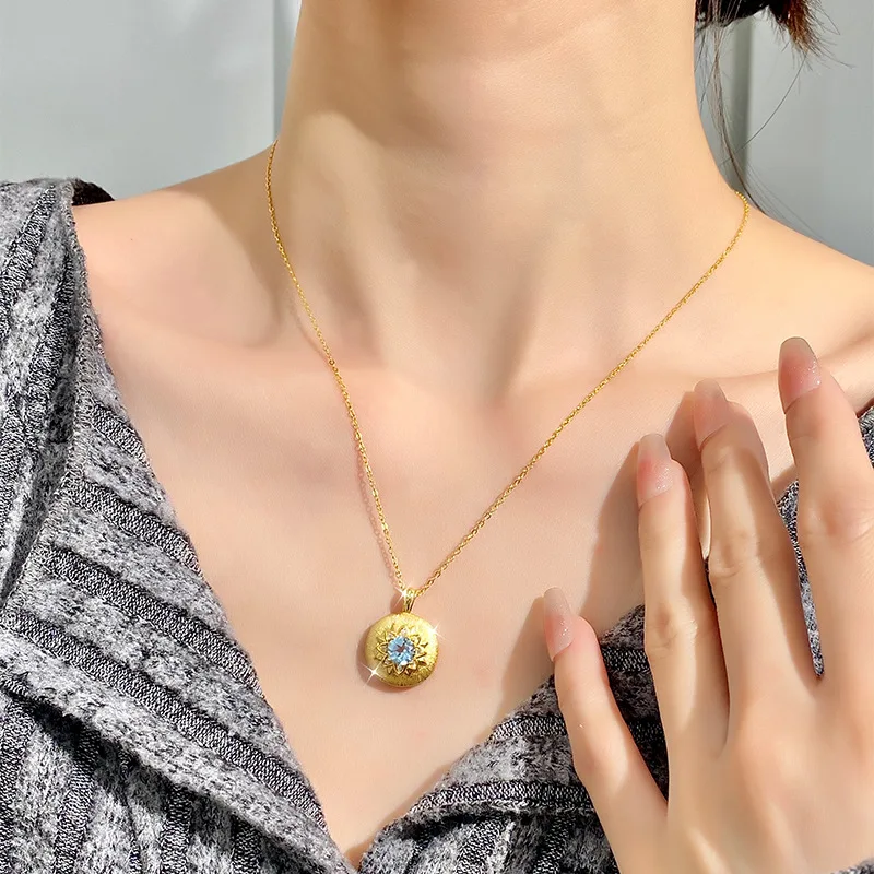 Chinese Style Lucky Lotus Natural Crystal Necklace S925 Sterling Silver Brushed Craft Vintage Clavicle Chain For Women Good Luck