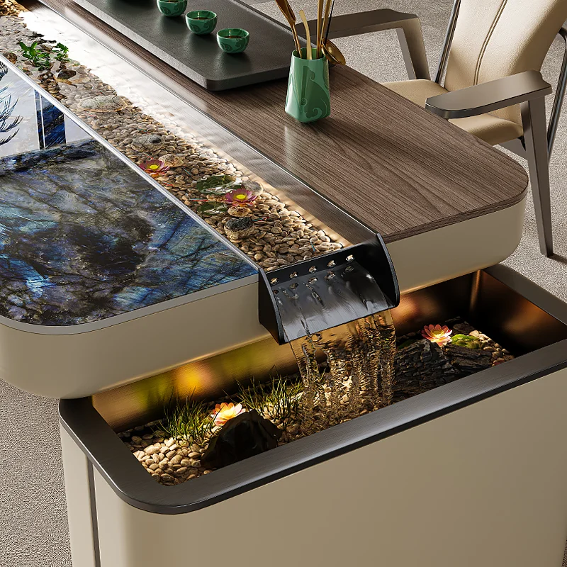 Steinplatten-Teetisch, integrierter Teetisch für den Haushalt, Wohnzimmer, hochwertiger Teetisch mit fließendem Wasser