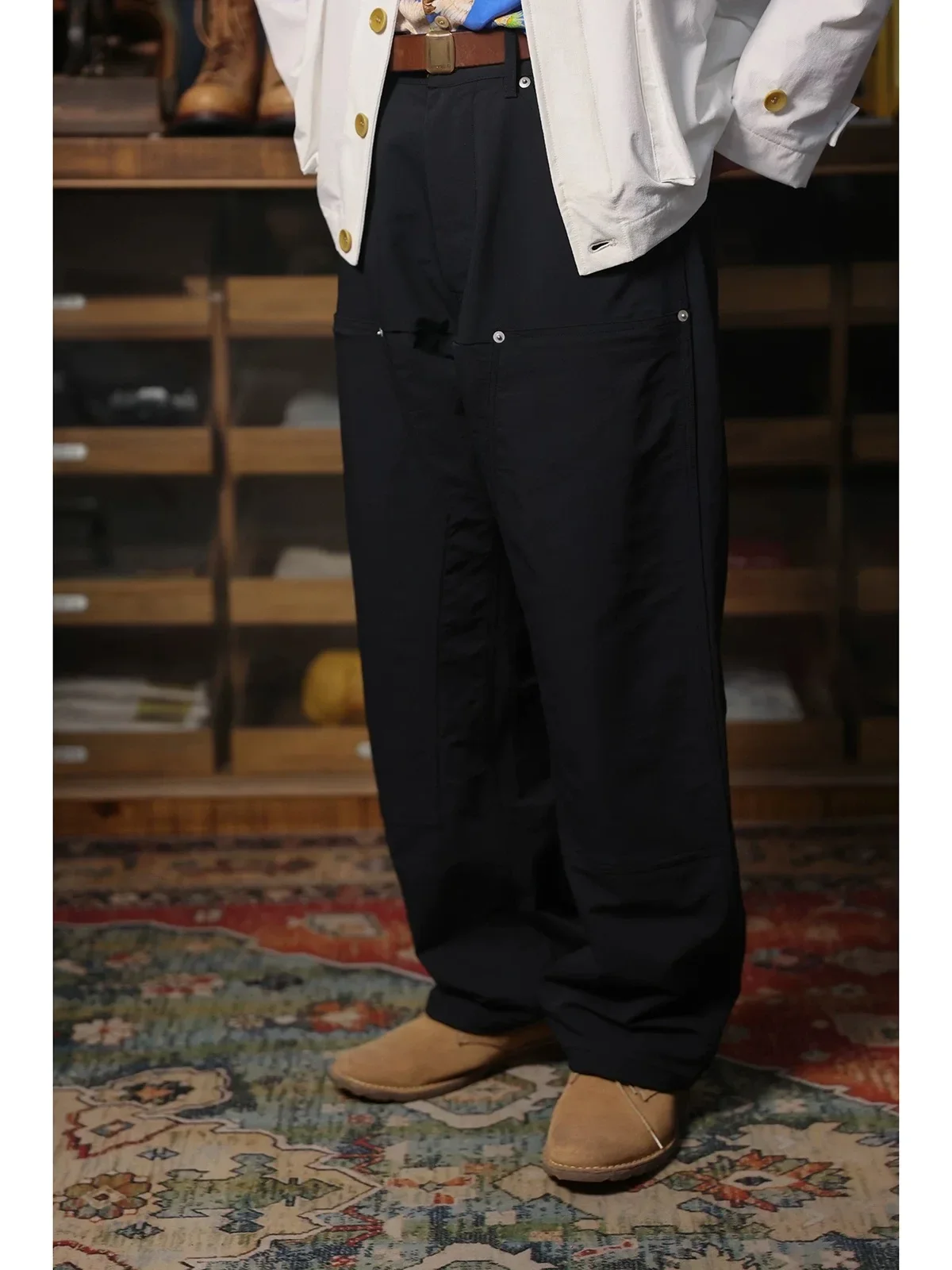 Second Order Nylon Carpenter Pants Vintage Casual Men's Double-Knee Work Trousers