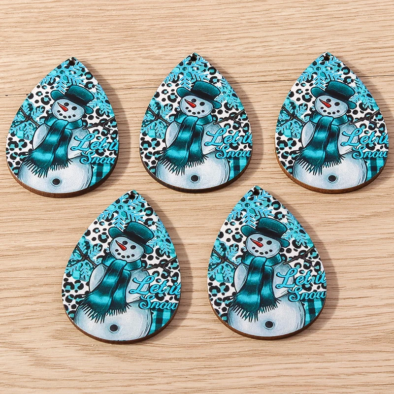 10pcs 36x54mm Cute Wooden Christmas Snowman Charms Pendants for Making Earrings Necklace DIY Handmade Keychain Jewelry Findings