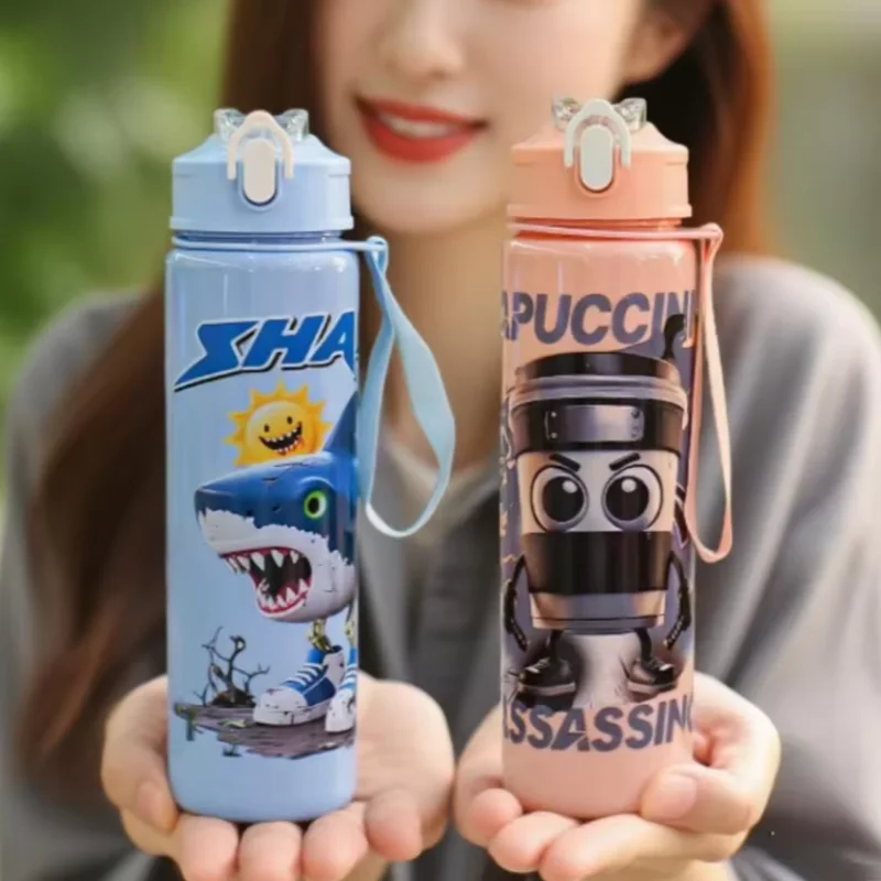 New Shan Hai Jing Series Cartoon Straw Cup Large-capacity Portable Plastic Water Cup 750ml Outdoor Sport Water Mug