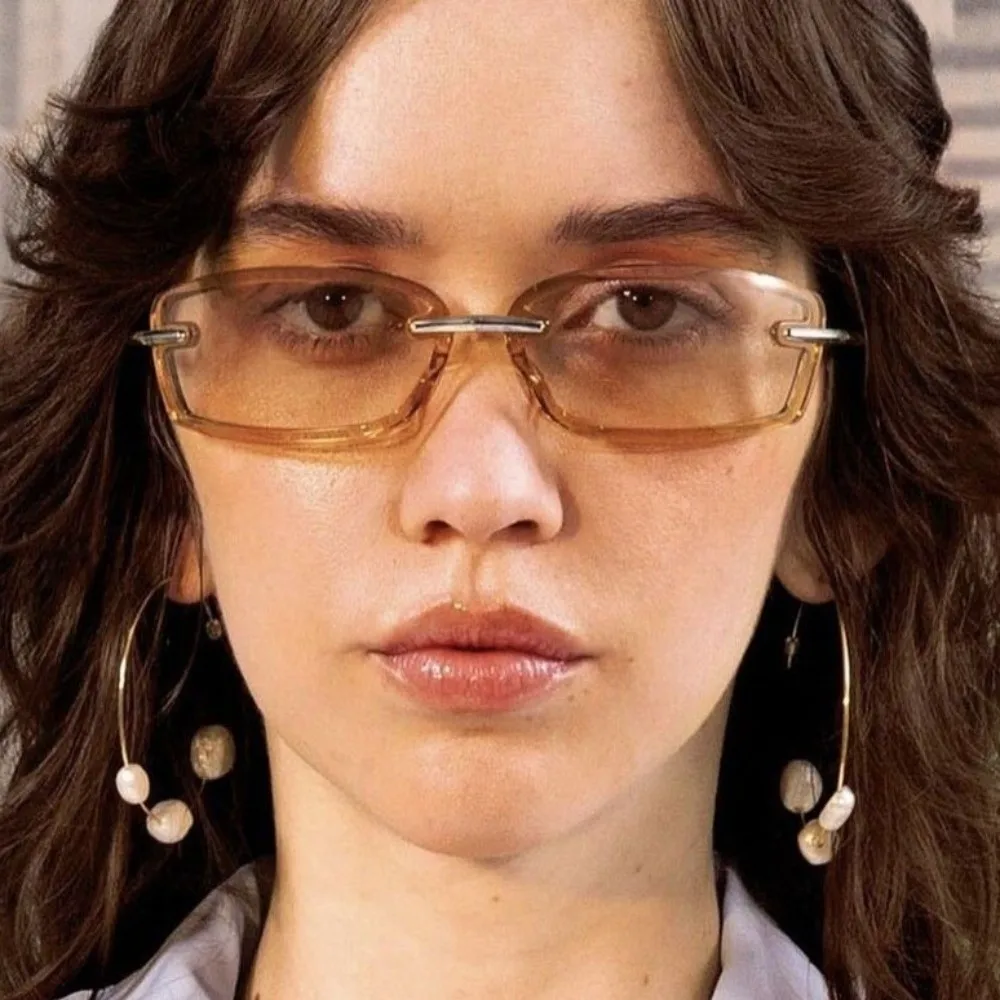 Metal Candy Color Rimless Sunglasses Y2K Frameless Dopamine Square Sunglasses PC Colorful UV Protection Sun Glasses Hiphop