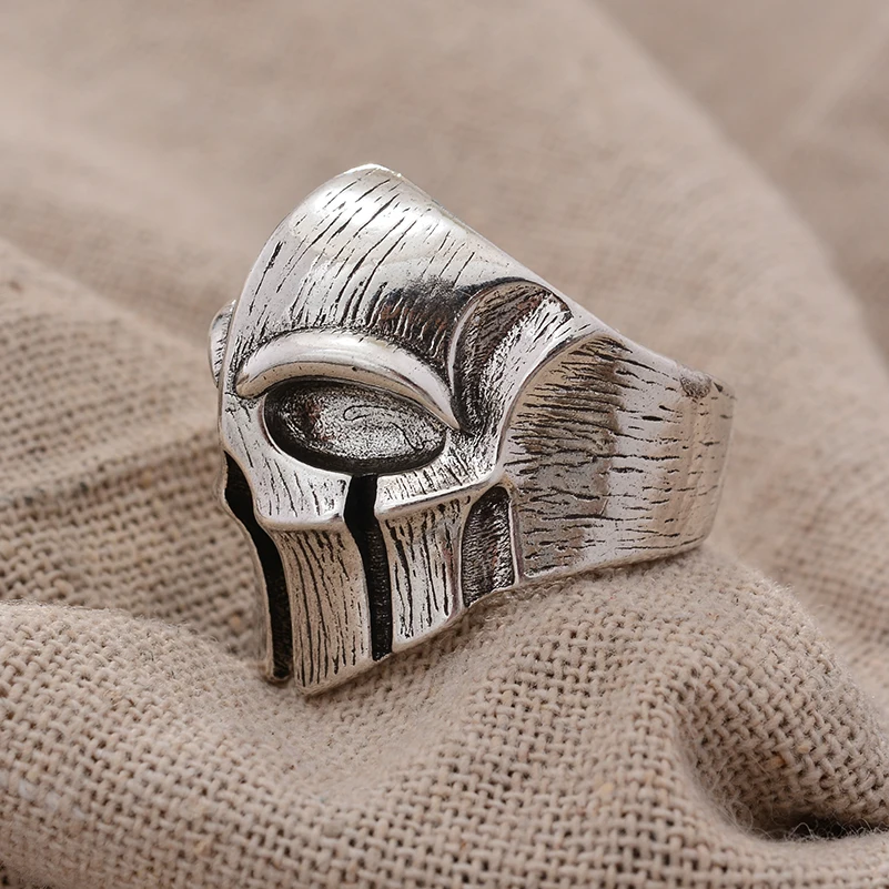 Personality Vintage Spartan Warrior Mask Design Thai Silver Men Rings Promotion Jewelry Gifts Cheap No Fade