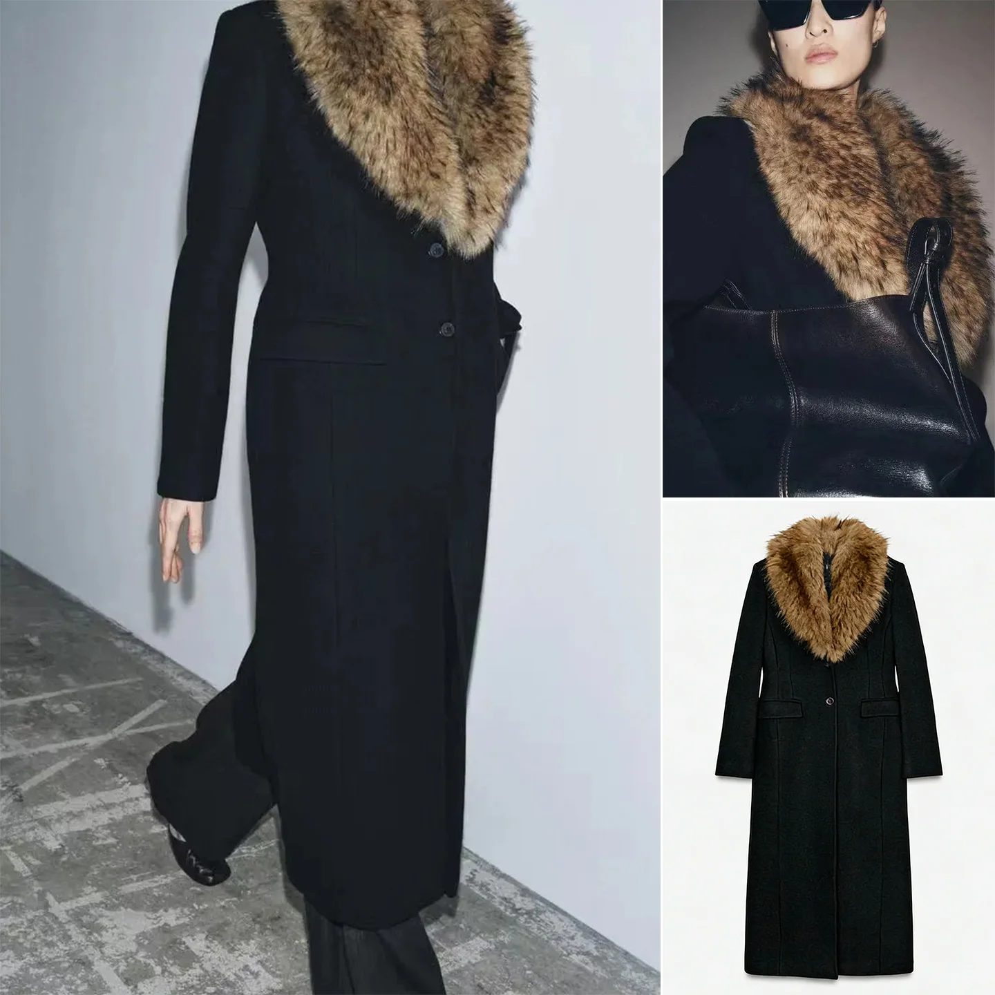 

Весенняя новинка: Женское пальто свободного кроя с длинными рукавами и воротником из искусственного меха, элегантное, из полиэфирного волокна