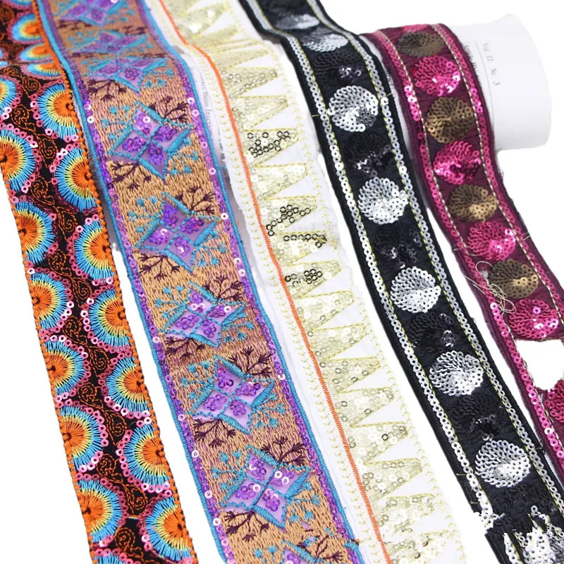 Embroidery Sequins Barcode Lace Ribbon, DIY Dress, Cheongsam Sewing Accessories, Clothes Skirt Decoration, 1 Yards