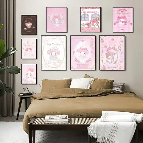 Pôster kawaii my m-melody, impressão em tela, imagens para casa, sala de estar e quarto, decoração moderna, pintura sem moldura