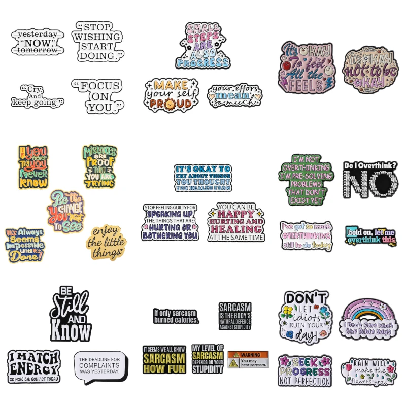 

Cartoon inspirational phrase Enamel Pins Custom Cute Metal Brooches Lapel Badges Cartoon Funny Jewelry Gift for Kids Friends