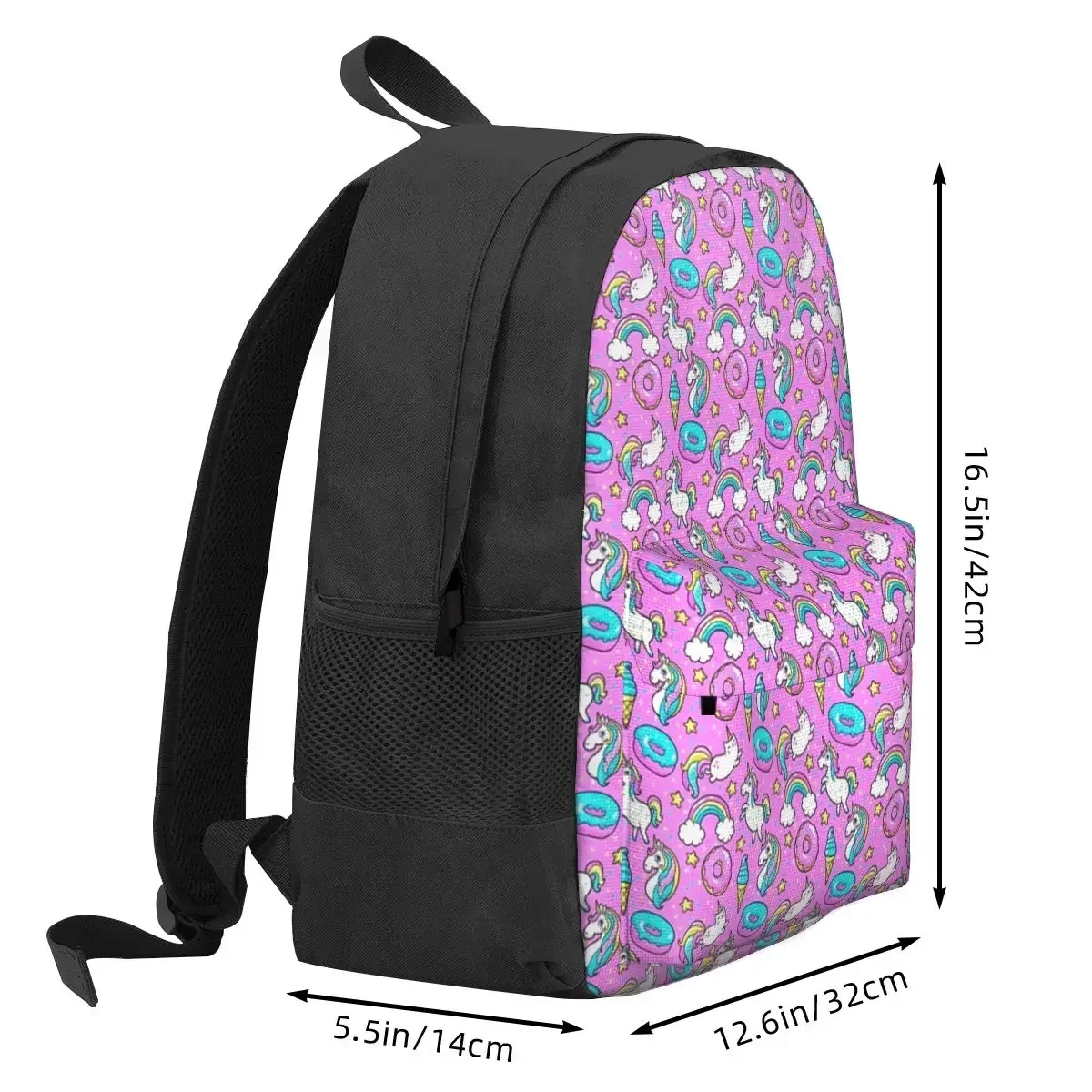 Unicorn Donut Cat Ice Cream Rainbow Pattern Backpacks Bookbag School Bags Rucksack Laptop Rucksack Shoulder Bag Large Capacity