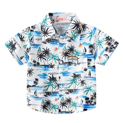 Beach wind holiday wind print casual boys' shirts Summer children's short sleeve fashion lapels cool coconut tree Korean shirt