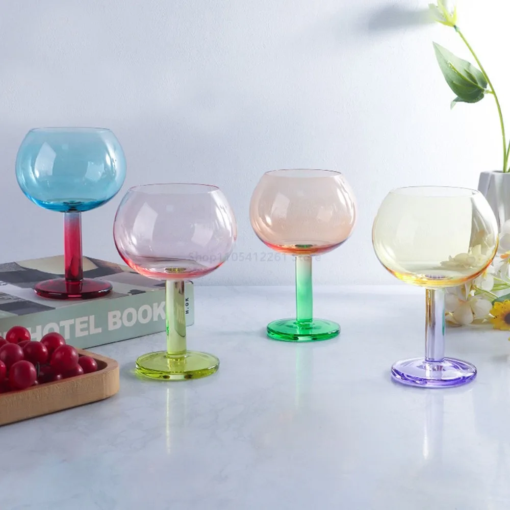 Macaron Fruit Cup High Foot Wine Glass for Cocktail Dessert Party, Cute Pastel Goblet for Bubble Juice, Mixing Cup for