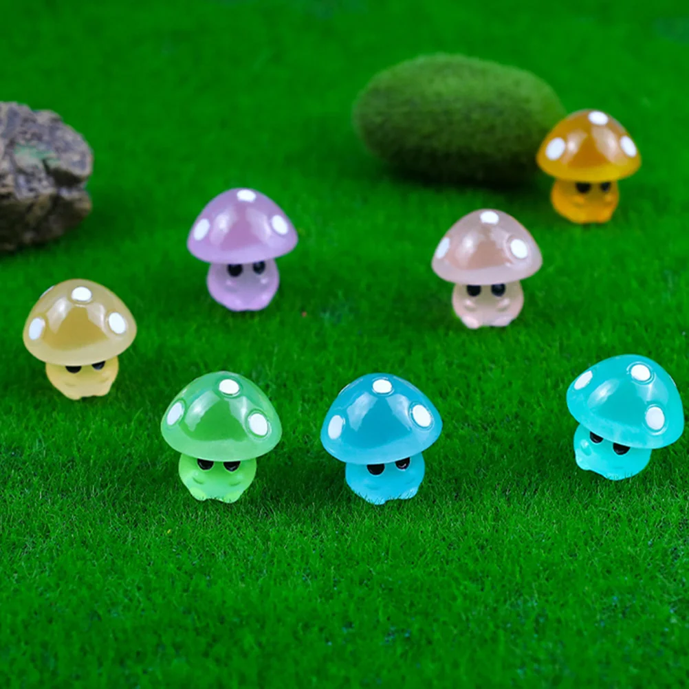 35 Pcs Luminous Mushroom Mushrooms Mini Decor Tiny Figurines Ornament Small Plant Fake Statue Resin