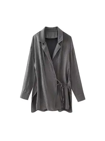 Dammode med knuten texturerad kimonojacka och raka byxor med hög resår i midjan, tvådelade set för kvinnor, Mujer 12 best sales Zara 2-delat set - №10