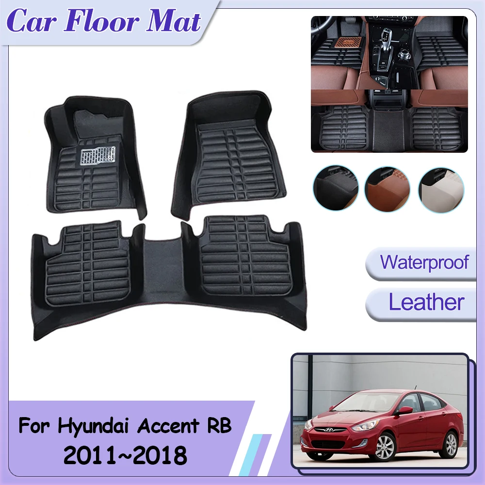 

For Hyundai Accent Verna Solaris i25 RB 2011~2018 Car Floor Mat Foot Parts Custom Leather Panel Liner Carpet Interior Accessorie