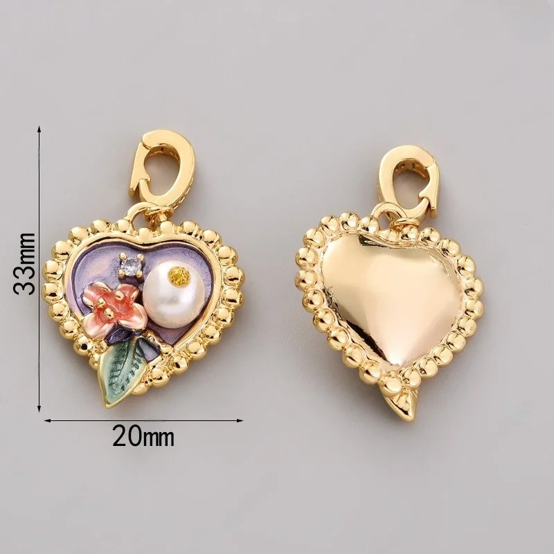 1 Pcs 18K Gold-plated Copper Monet Garden Necklace Pendant Love Oil Painting Style Natural Pearl Diy Jewelry Accessories Pendant