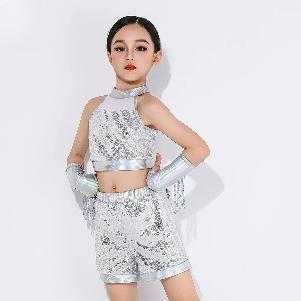 Prestatiekostuums met pailletten voor meisjes Latin-danskostuums Jazzdanskostuums Toneelfestival Prestatie Competitiekleding