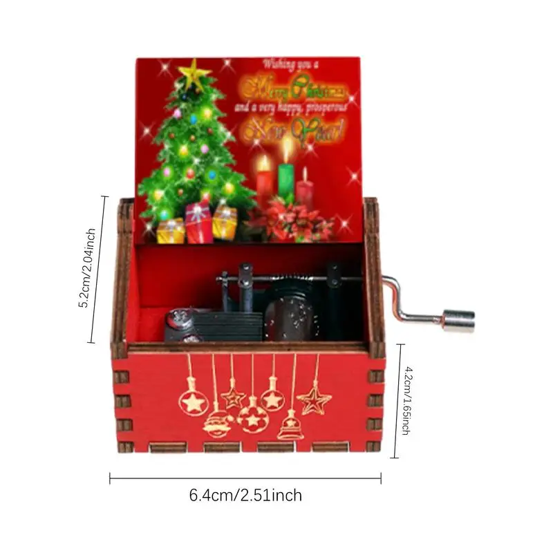 Wooden Hand Crank Music Box Merry Christmas Music Theme Vintage Music Box Halloween Christmas Birthday Gift