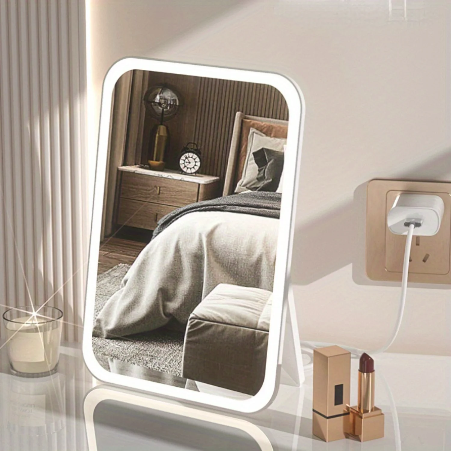 1pc - Gecontroleerde LED-make-upspiegel, draagbare opvouwbare make-upspiegel met invullicht, opladen via USB, schoonheidsspiegel op tafel voor en