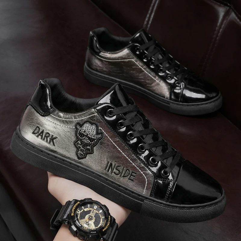 Men Casual Shoes Patent Leather Flats Skate Men Cool Driving Shoes Male Walking Shoes Sneakers Dress Trend the Latest Leisure - Image 4