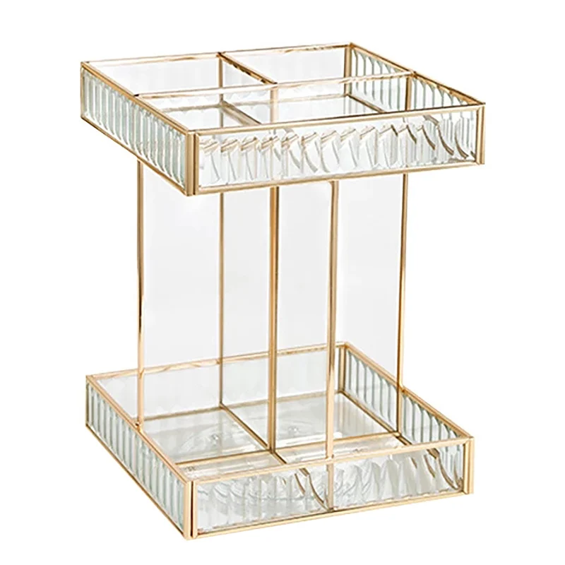 

Glass Double Layer Rotary Storage Rack Makeup Organizer Jewelry Box Display Case Lipstick Nail Polish Display