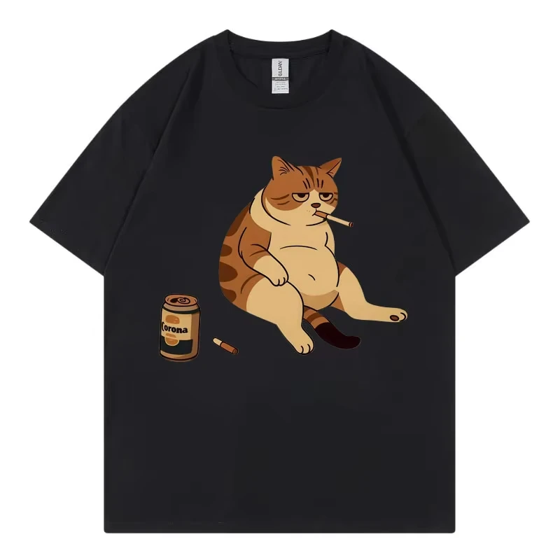 

Funny Smoking Cat Meme T-shirt Men Women Clothing High Street Fashion Trend T-shirts Summer Casual Cotton Short Sleeve T Shirts