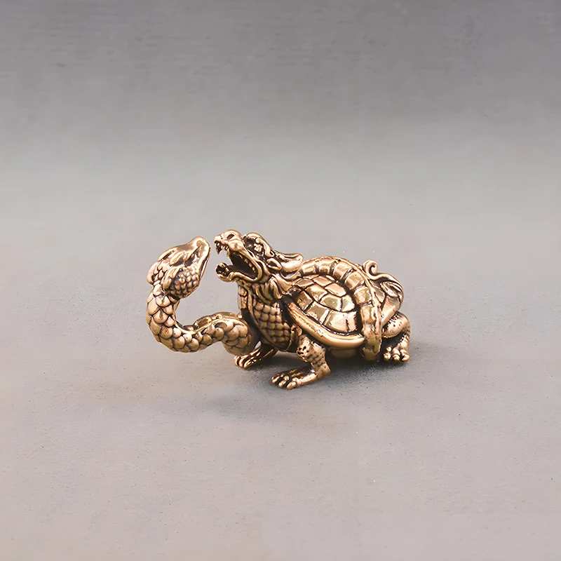 Figuras de cuerpo de tortuga con cabeza de tortuga de pitón mítico de latón Retro, estatua de Animal de la suerte en miniatura