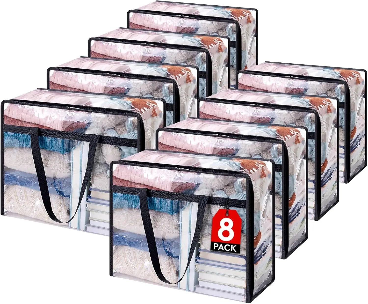 

8-Piece Set Transparent PVC Storage Bags Thick Portable Folding Toy Clothing Storage Waterproof Dustproof for Flexible Bathroom