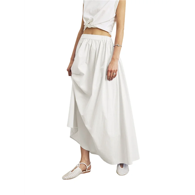 CYL-Gonna lunga estiva da donna a vita alta pieghettata a trapezio casual fluida da fata