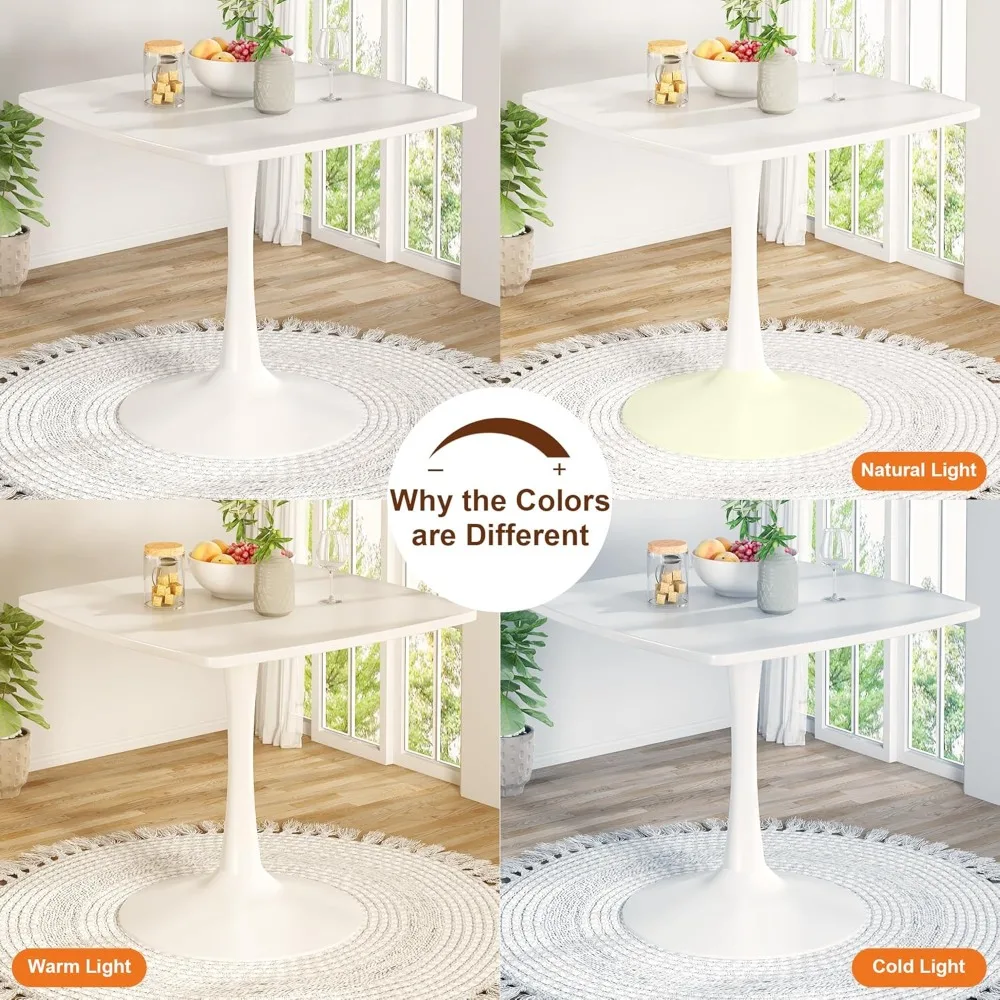 Square Dining Table, 31.5" White Tulip Pedestal With MDF Tabletop & Metal Legs, 2 Piece Design for 2-4 People, Small Spaces