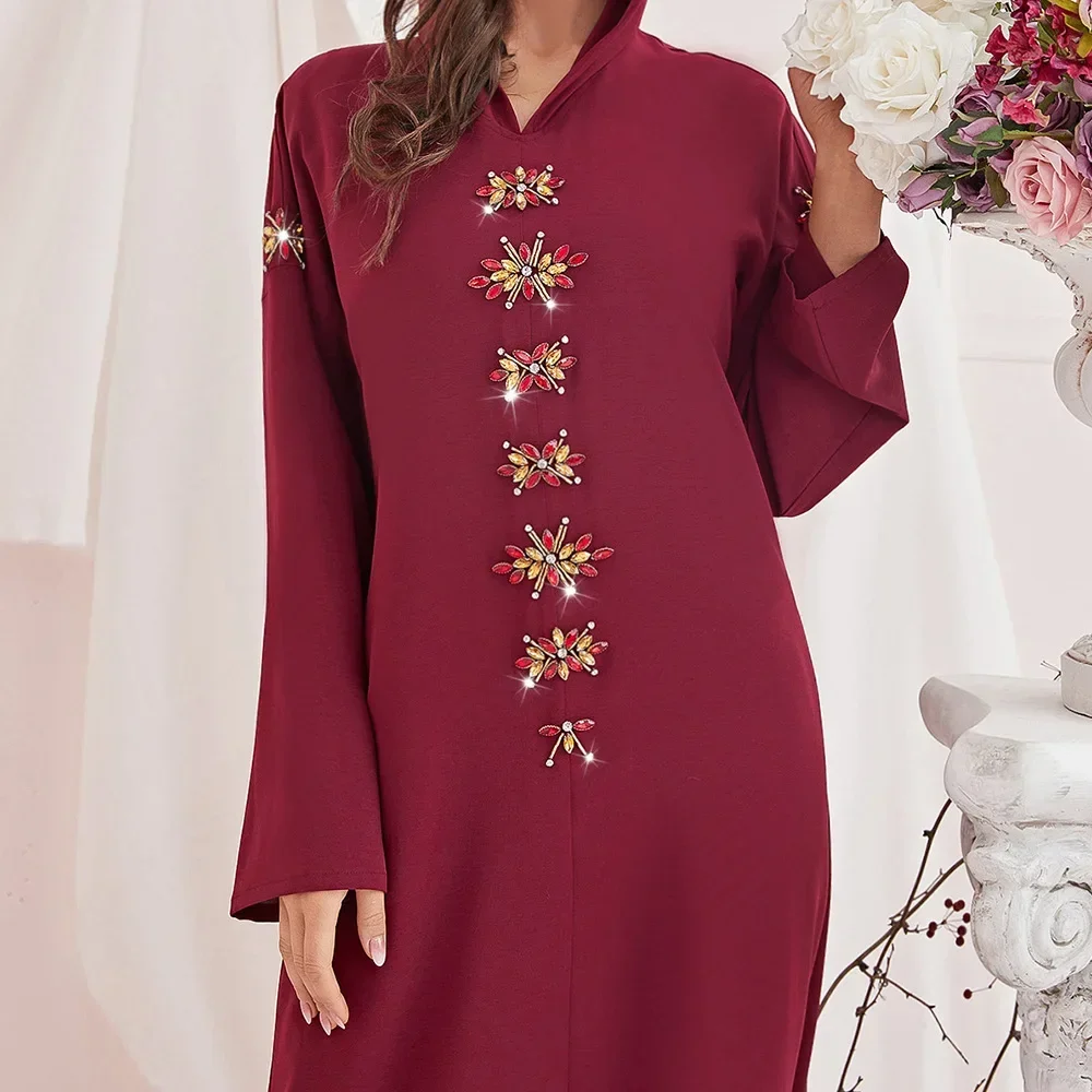 Ramadan Eid diamants à capuche Abaya dubaï caftan turquie Robe musulmane pour femmes Robe Femme musulmane Islam Jalabiya robes Caftan