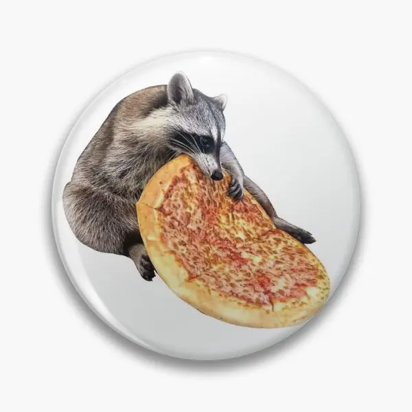 Racoon Eating Pizza  Soft Button Pin Metal Cartoon Lapel Pin Gift Women Fashion Badge Hat Collar Clothes Creative Jewelry Decor