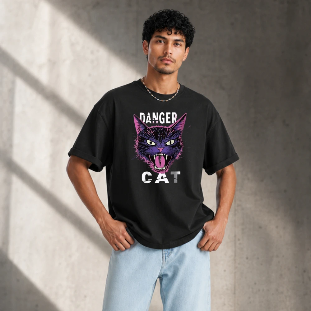 Angry Cat Street Printed Men's T-Shirt Cotton Bold Graphic Tees for Women Tops Tees Streetwear High Quality Cotton Casual Tops