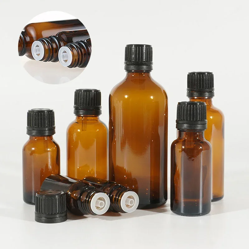 Botellas de vidrio ámbar para aceites esenciales, frascos reductores de orificio, tapa cuentagotas, contenedor de aromaterapia para Perfume de viaje, 6 piezas, 5/10/15/20/30ml